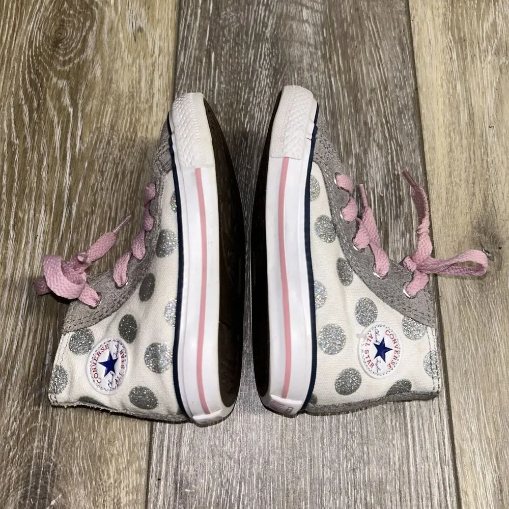 Converse Chuck Taylor Polka Dot White Gray Glitter Infant Youth US Size 6 Shoes